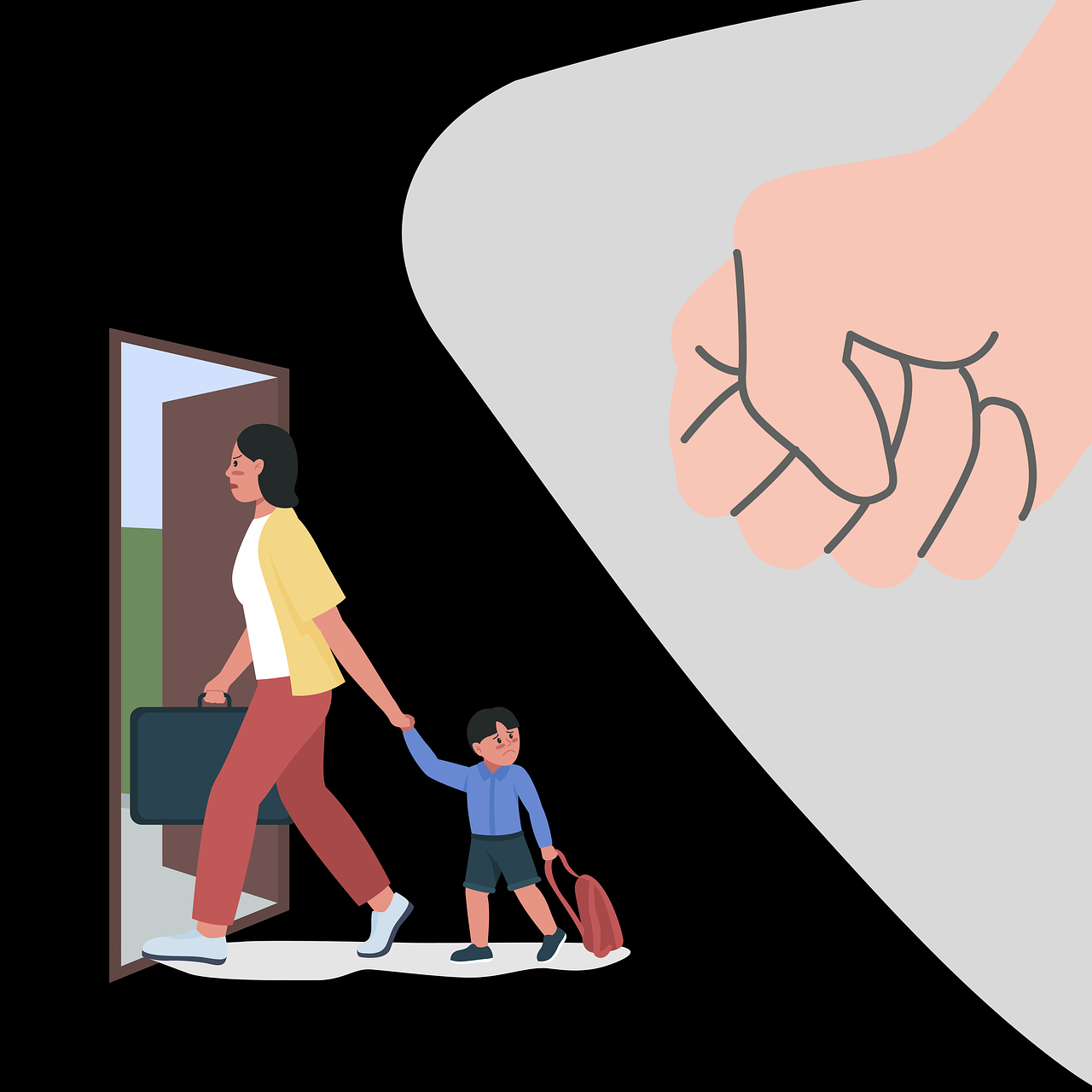 DV - Women Child Graphic leaving door