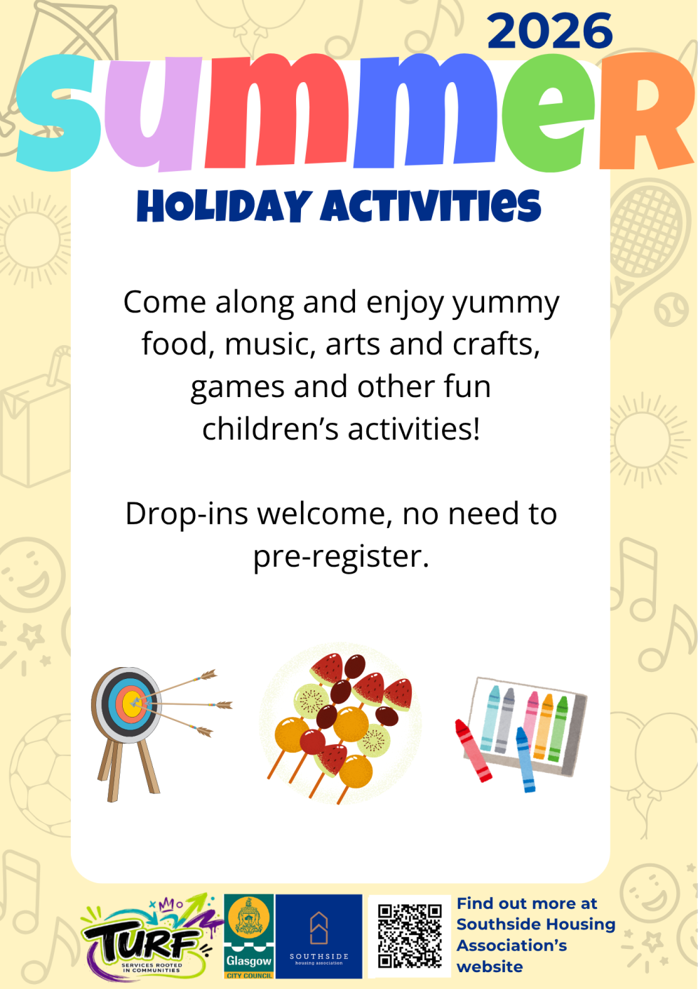 Summer 26 Cardonald Turf Holiday Programme flyer font
